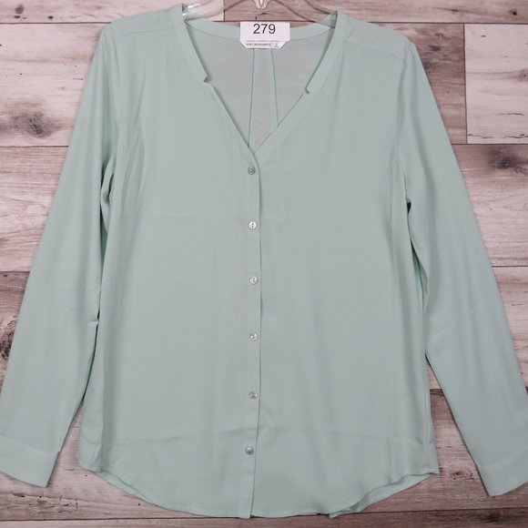 Port Authority* Women's Long Sleeve Button Down V-Neck Blouse Size Small L/Green - Picture 1 of 8